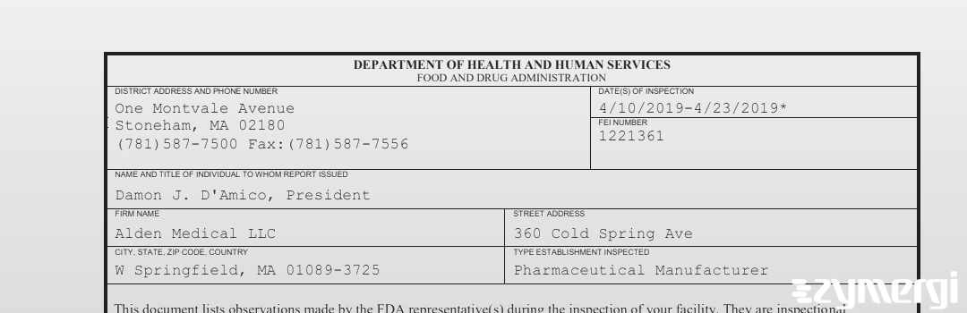 FDANews 483 Alden Medical LLC Apr 23 2019 top