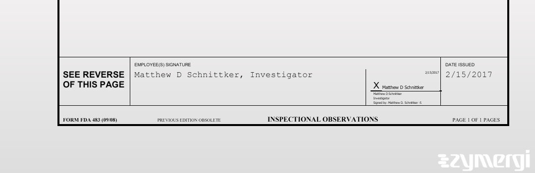 Matthew D. Schnittker FDA Investigator 