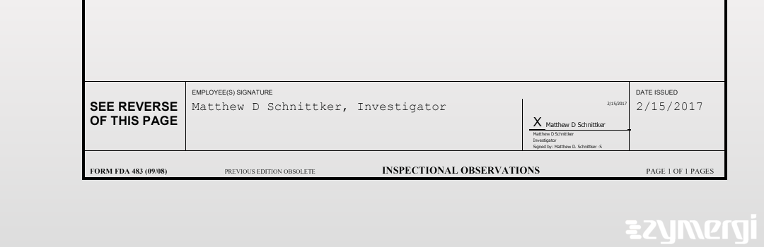 Matthew D. Schnittker FDA Investigator