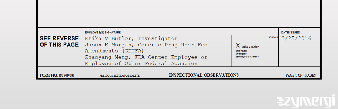 Erika V. Butler FDA Investigator Zhaoyang Meng FDA Investigator Jason K. Morgan FDA Investigator