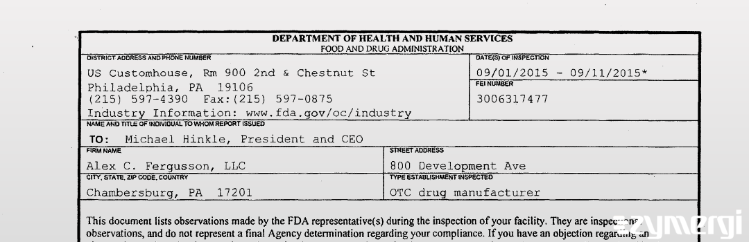 FDANews 483 Alex C. Fergusson, LLC Sep 11 2015 top