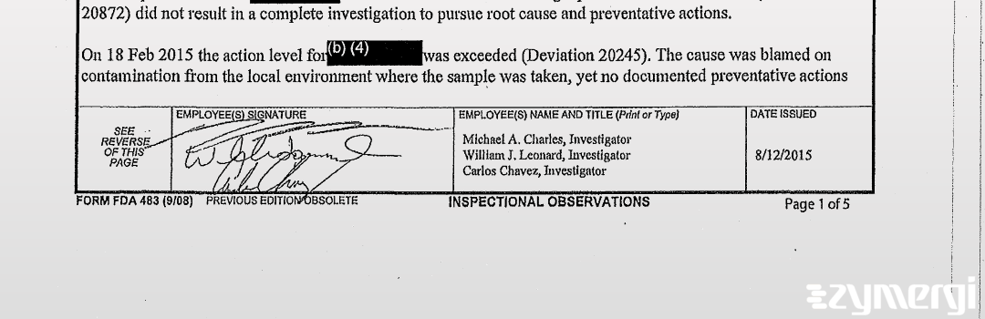 William J. Leonard FDA Investigator Michael A. Charles FDA Investigator 