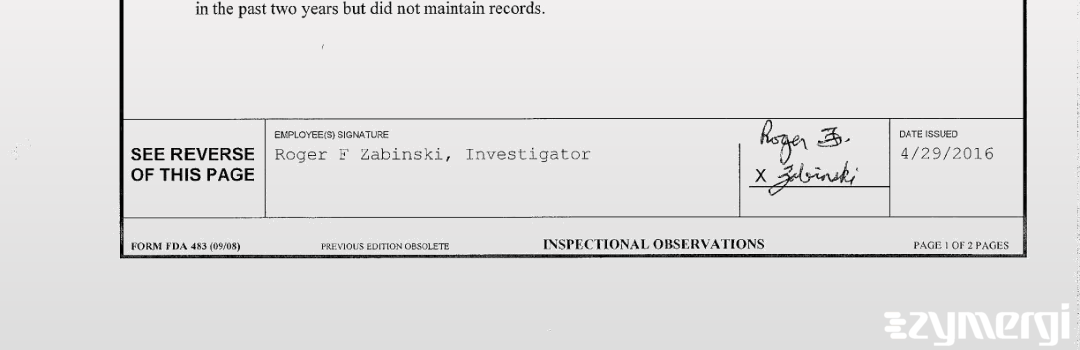Roger F. Zabinski FDA Investigator
