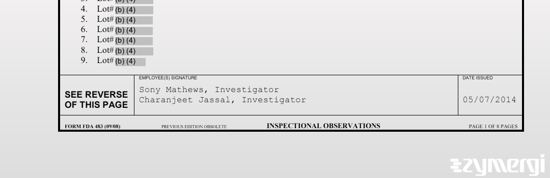 Sony Mathews FDA Investigator Charanjeet Jassal FDA Investigator 