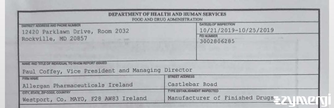 FDANews 483 Allergan Pharmaceuticals Ireland Oct 25 2019 top