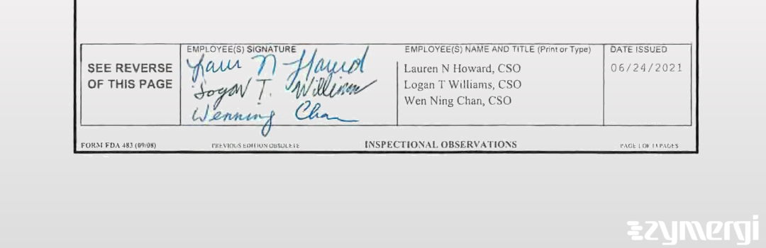 Logan T. Williams FDA Investigator Wen Ning Chan FDA Investigator Rafeeq A. Habeeb FDA Investigator Lauren N. Howard FDA Investigator 