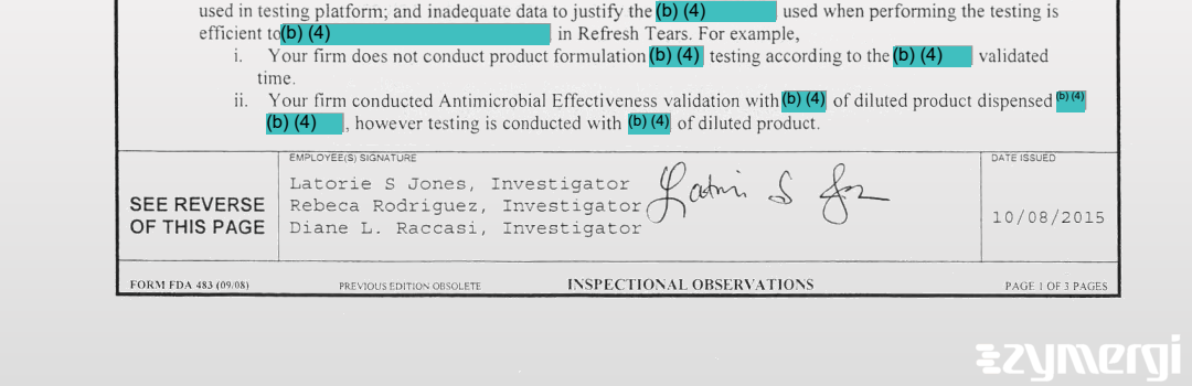 Latorie S. Jones FDA Investigator Rebecca Rodriguez FDA Investigator 