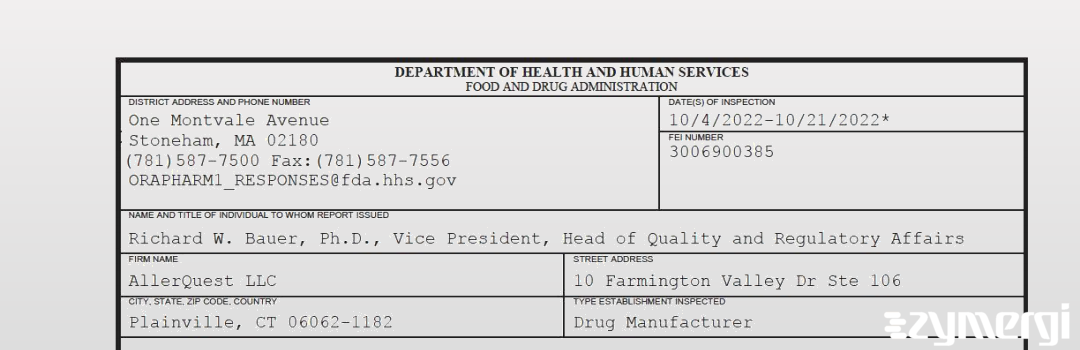 FDANews 483 AllerQuest LLC Oct 21 2022 top