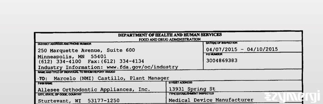FDANews 483 Allesee Orthodontic Appliances, Inc. Apr 10 2015 top