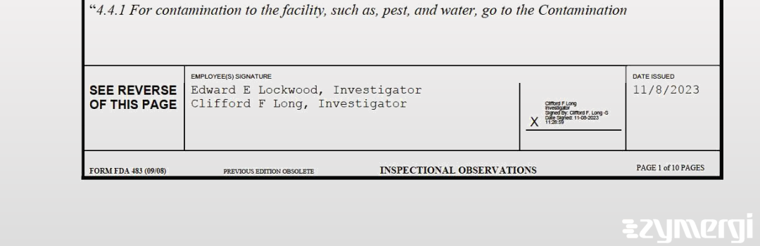 Clifford F. Long FDA Investigator Edward E. Lockwood FDA Investigator 