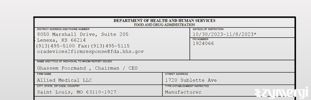 FDANews 483 Allied Medical LLC Nov 8 2023 top