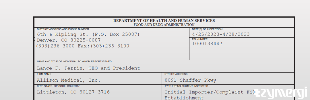 FDANews 483 Allison Medical, Inc. Apr 28 2023 top