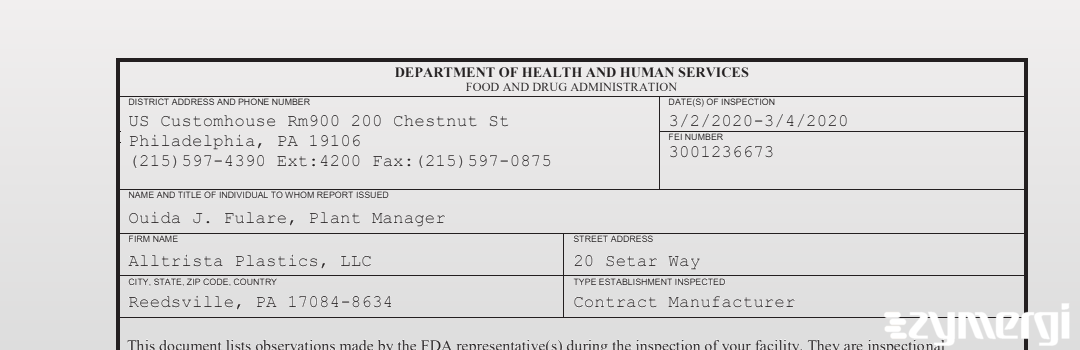 FDANews 483 Alltrista Plastics, LLC Mar 4 2020 top