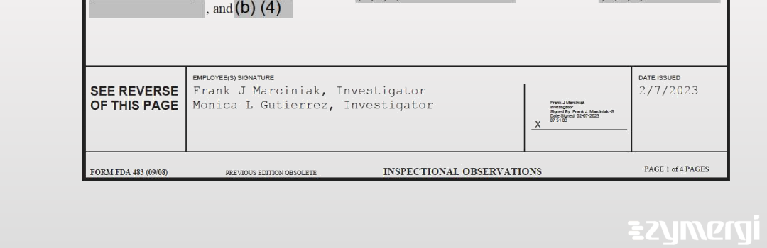 Frank J. Marciniak FDA Investigator Monica L. Gutierrez FDA Investigator