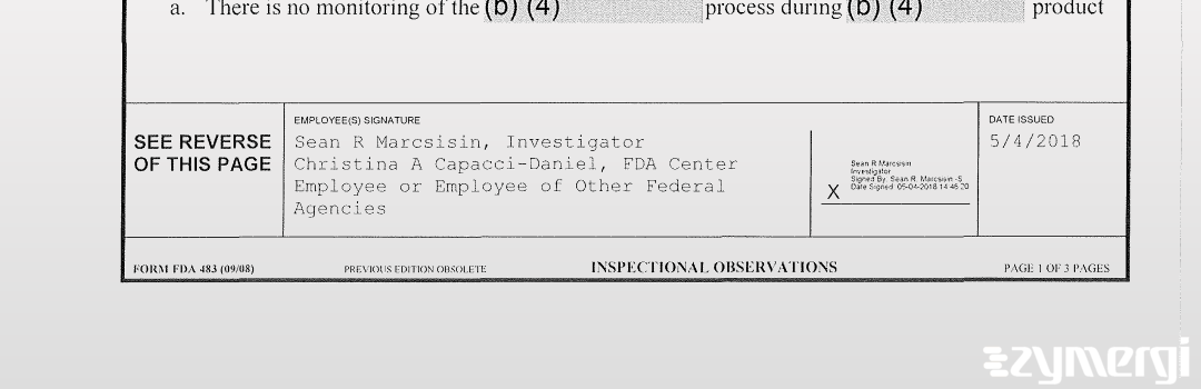 Sean R. Marcsisin FDA Investigator Christina A. Capacci-Daniel FDA Investigator 