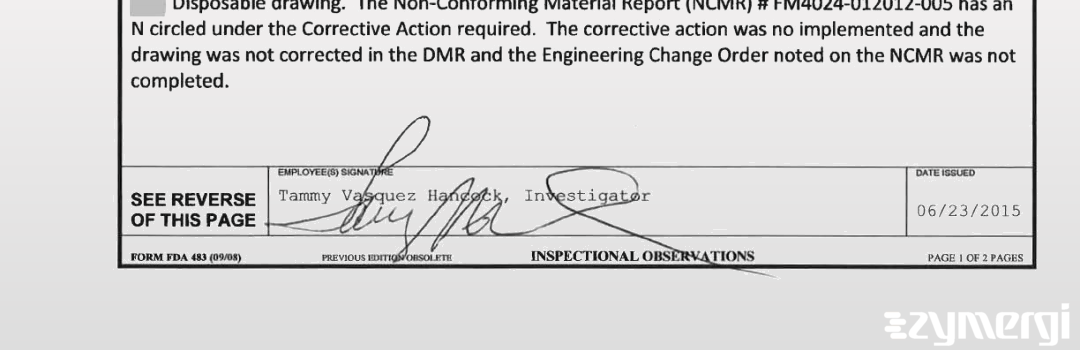 Tammy Vasquez Hancock FDA Investigator Vasquez Hancock, Tammy FDA Investigator 