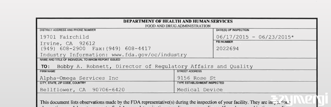 FDANews 483 Alpha-Omega Services Inc Jun 23 2015 top