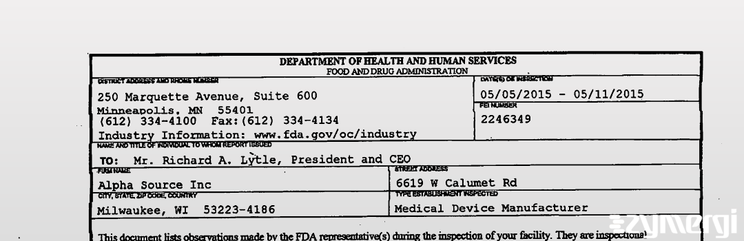 FDANews 483 Alpha Source, Inc. May 11 2015 top