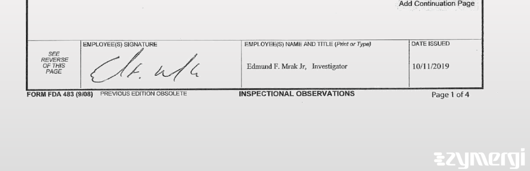 Edmund F. Mrak FDA Investigator 