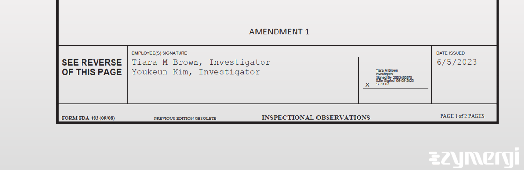 Tiara M. Brown FDA Investigator Youkeun Kim FDA Investigator 