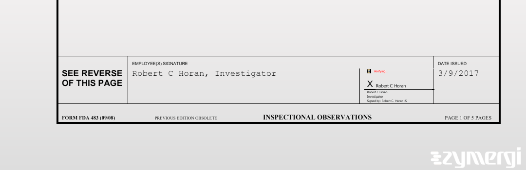 Robert C. Horan FDA Investigator 