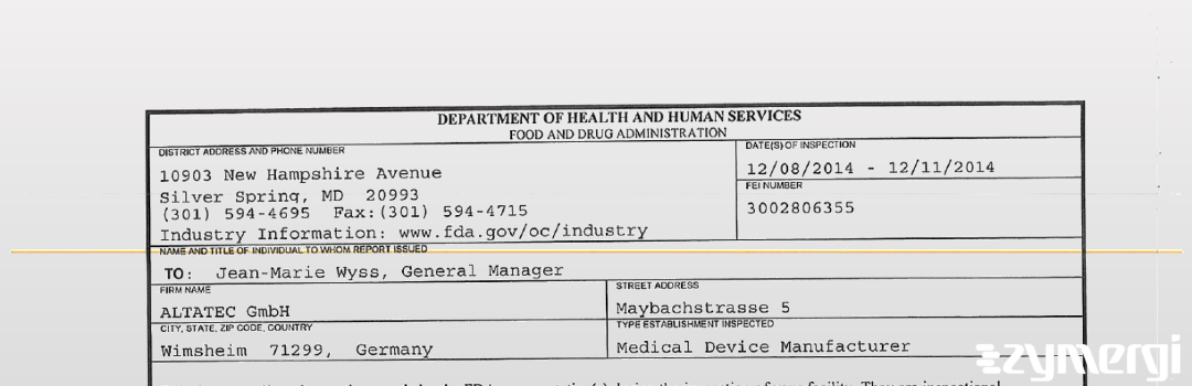 FDANews 483 ALTATEC GmbH Dec 8 2014 top