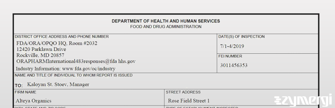 FDANews 483 Alteya Organics Jul 4 2019 top