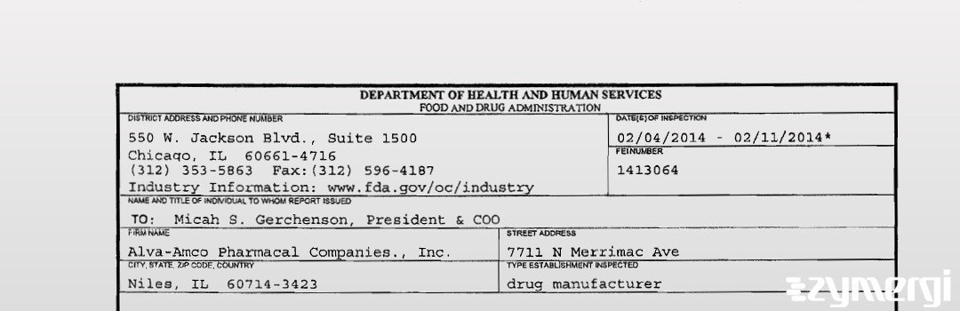 FDANews 483 Alva-Amco Pharmacal Companies., Inc. Feb 11 2014 top