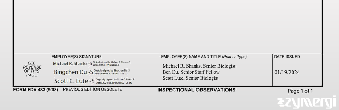 Michael Shanks FDA Investigator Scott C. Lute FDA Investigator Bingchen Du FDA Investigator 