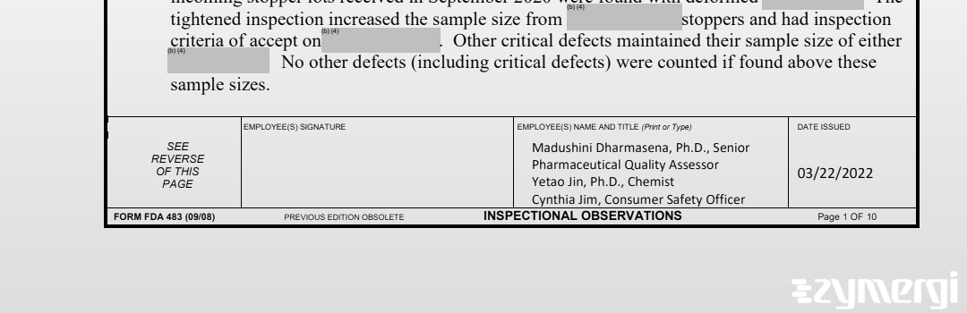 Madushini N. Dharmasena FDA Investigator Cynthia Jim FDA Investigator 