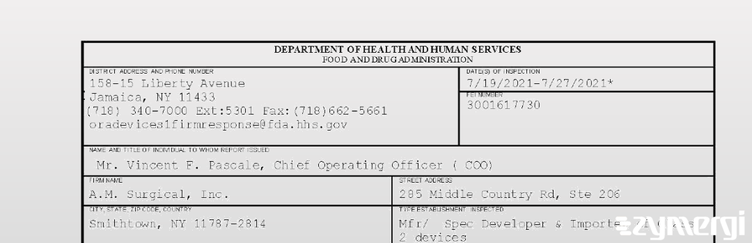 FDANews 483 A.M. Surgical, Inc. Jul 27 2021 top