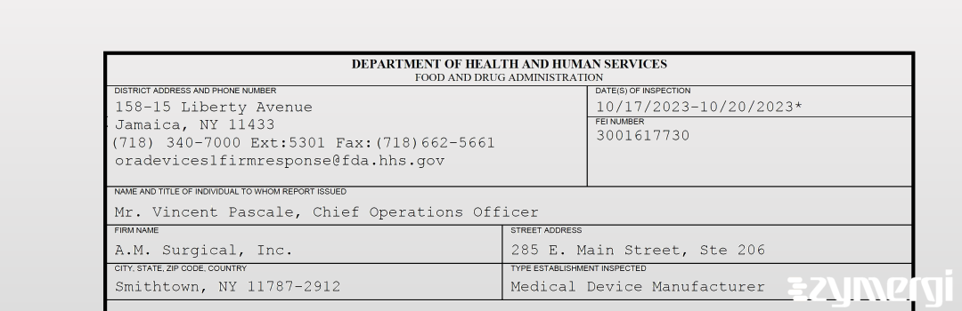 FDANews 483 A.M. Surgical, Inc. Oct 20 2023 top