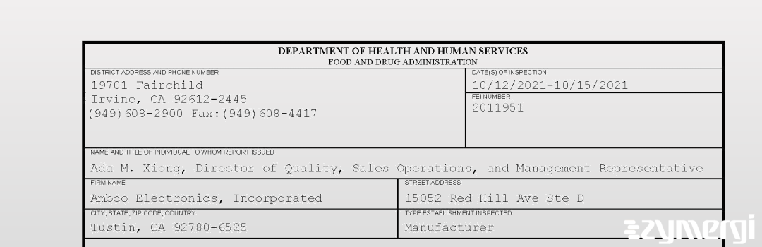 FDANews 483 Ambco Electronics, Incorporated Oct 15 2021 top