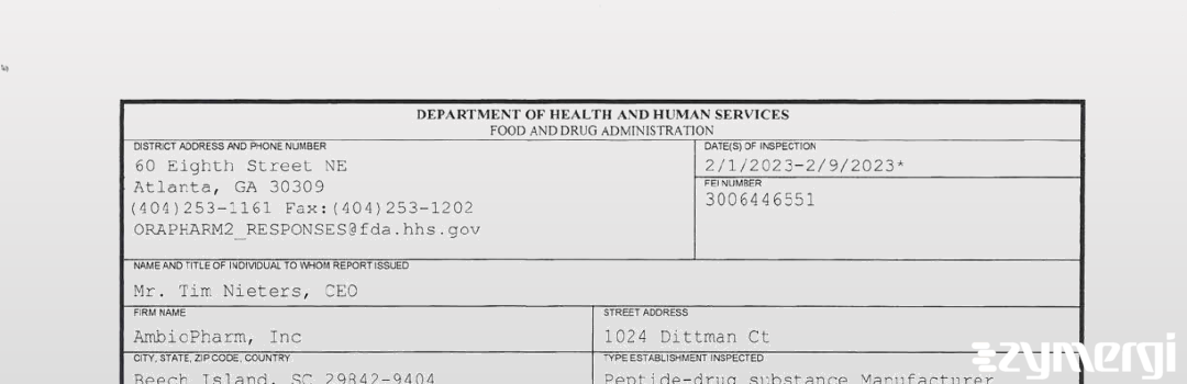 FDANews 483 AmbioPharm, Inc Feb 9 2023 top