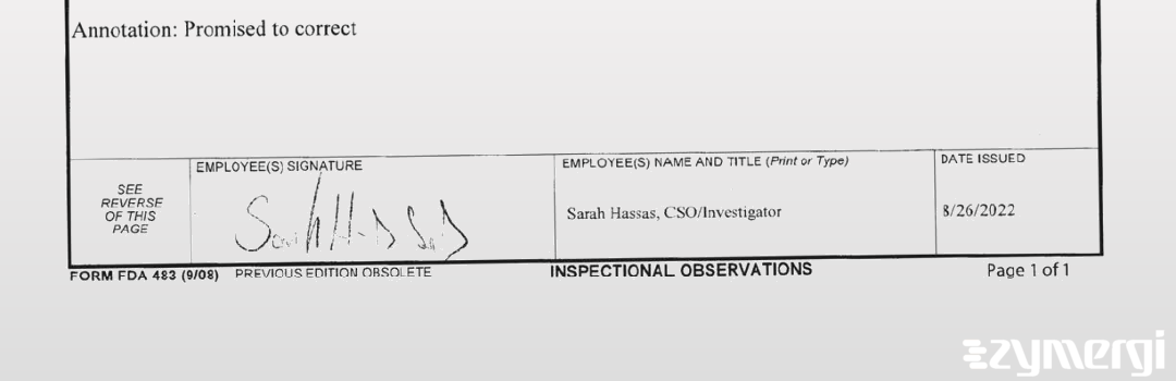 Sarah A. Hassas FDA Investigator 