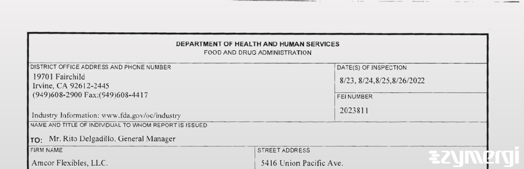 FDANews 483 Amcor Flexibles, LLC. Aug 26 2022 top