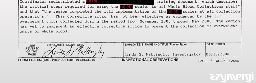 Linda S. Mattingly FDA Investigator Barbara A. Gullick FDA Investigator Nancy L. Rose FDA Investigator 