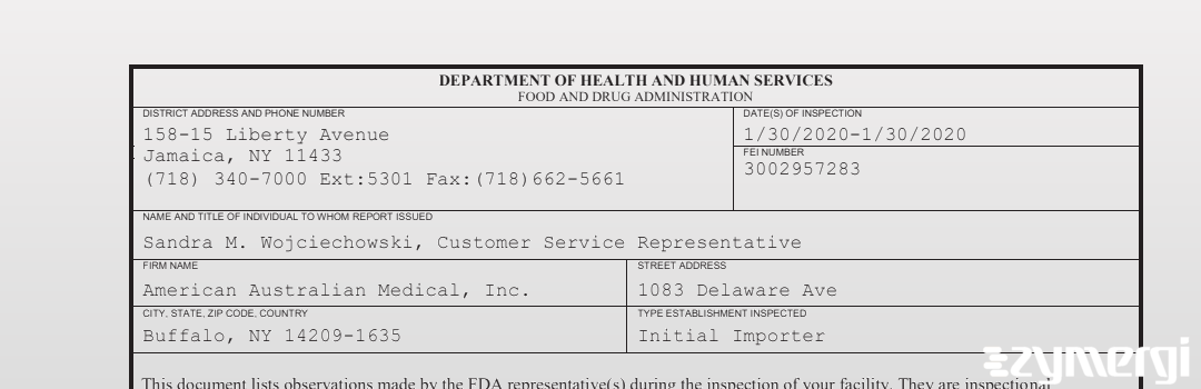 FDANews 483 American Australian Medical, Inc. Jan 30 2020 top