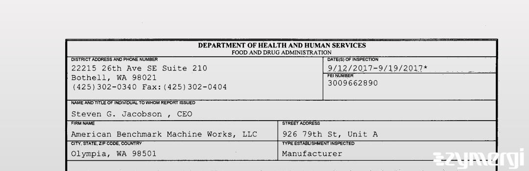 FDANews 483 American Benchmark Machine Works, LLC Sep 19 2017 top