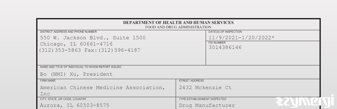 FDANews 483 American Chinese Medicine Association, Inc Jan 20 2022 top