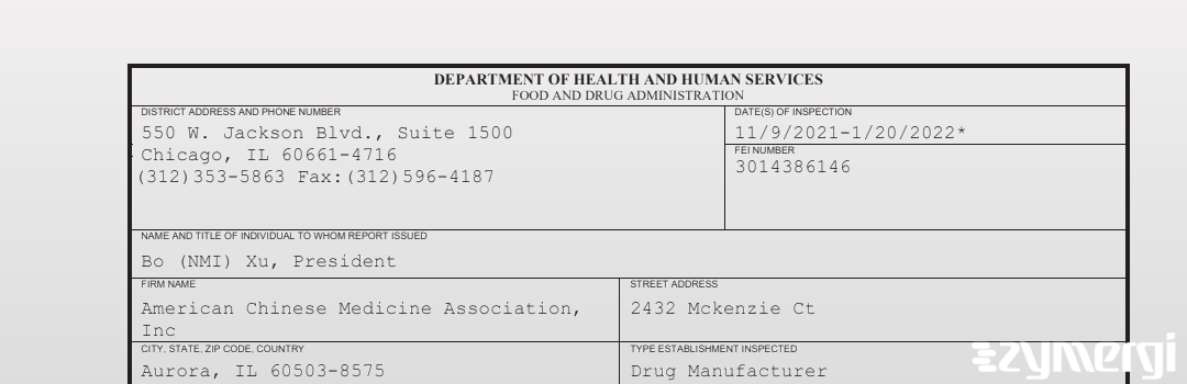FDANews 483 American Chinese Medicine Association, Inc Jan 20 2022 top