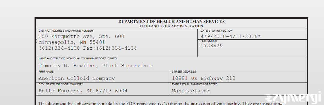 FDANews 483 American Colloid Company Apr 11 2018 top