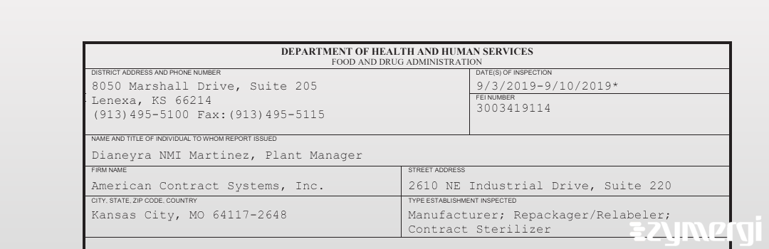 FDANews 483 American Contract Systems, Inc. Sep 10 2019 top