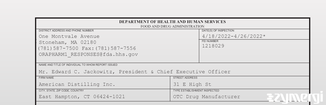 FDANews 483 American Distilling Inc. Apr 26 2022 top