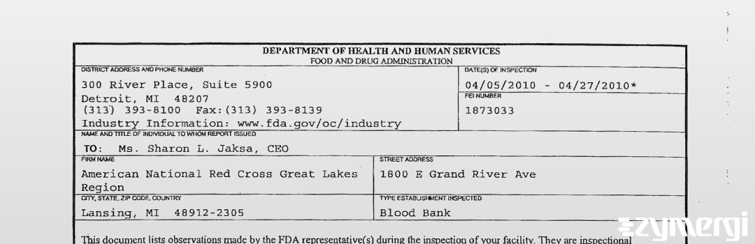 FDANews 483 American National Red Cross Great Lakes Region Apr 27 2010 top