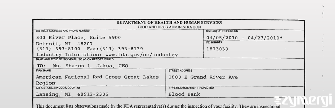 FDANews 483 American National Red Cross Great Lakes Region Apr 27 2010 top
