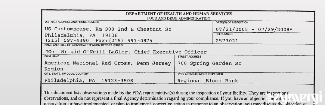 FDANews 483 American National Red Cross, Penn-Jersey Region Jul 29 2008 top