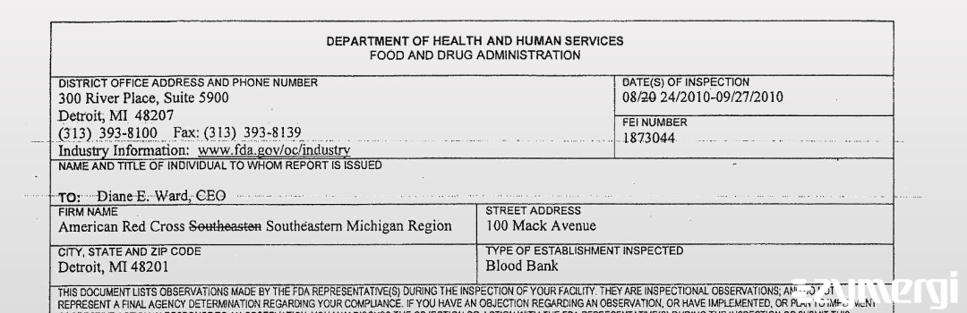 FDANews 483 American National Red Cross Southeastern Michigan Region Sep 27 2010 top