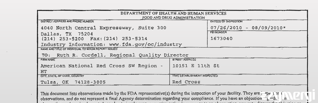 FDANews 483 American National Red Cross SW Region - HT Aug 9 2010 top