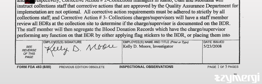 Marc A. Jackson FDA Investigator Michael E. Maselli FDA Investigator Kelly D. Moore FDA Investigator 